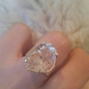 Huge quartz sterling silver ring